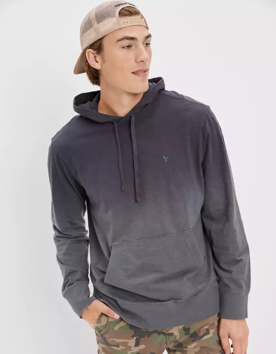 Sweat à Capuche American Eagle AE Super Soft Dip-Dye Grise Homme | YFX-24658199